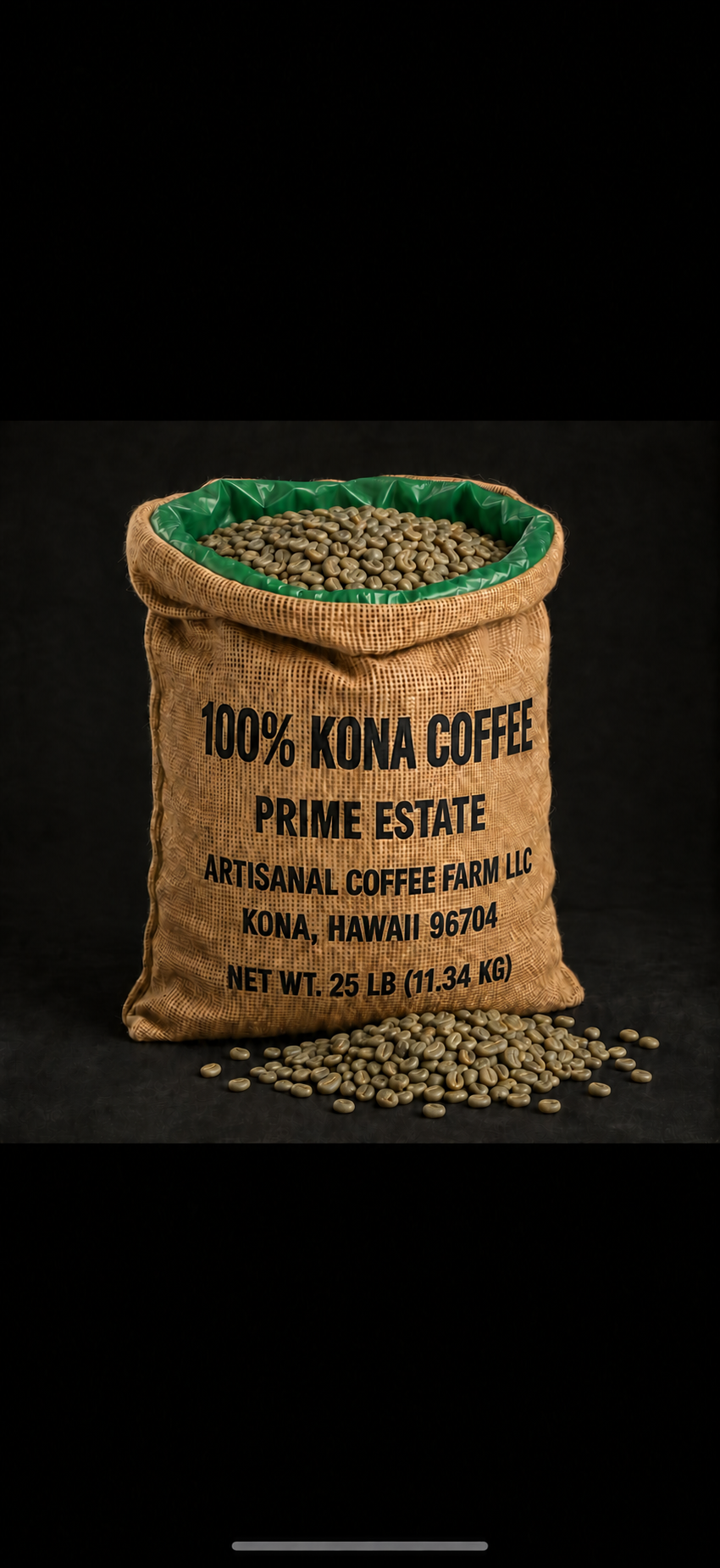 100% Kona Green Coffee Beans – Prime Estate – 25 lbs