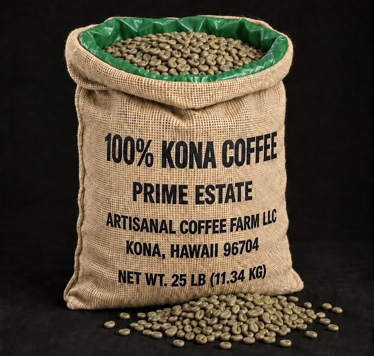 100% Kona Green Coffee Beans – Prime Estate – 25 lbs